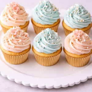 heerlijke versgebakken vanillecupcakes en afgewerkt met een romige topping in vele kleuren. Ze zijn lekker zacht van binnen en altijd passend voor feestjes, traktaties of voor in de keuken voor jezelf te hebben!
