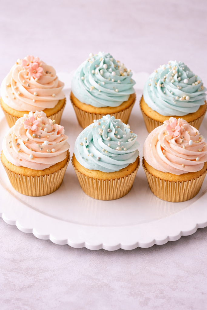 heerlijke versgebakken vanillecupcakes en afgewerkt met een romige topping in vele kleuren. Ze zijn lekker zacht van binnen en altijd passend voor feestjes, traktaties of voor in de keuken voor jezelf te hebben!