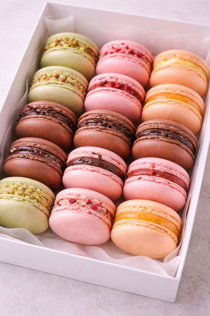 Luchtige Macarons, divers assortiment aan smaken