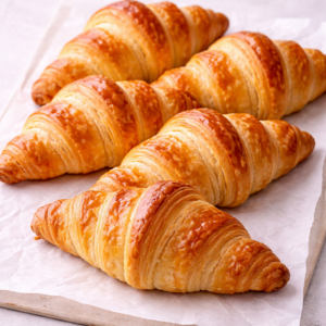 Zes verse, luchtige roomboter croissants